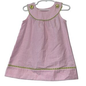 J Khaki Pink and Green seersucker Striped Dress Sz 2T
